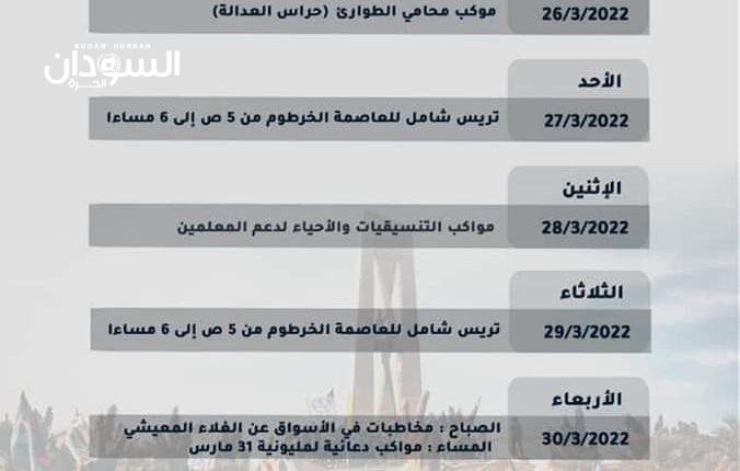 الخرطوم .. لجان المقاومة تعلن عن جدول جديد للتصعيد الثوري – السودان الحرة