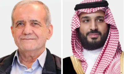 ولي العهد السعودي يجري اتصالًا بالرئيس الإيراني ويجدد إدانة المملكة واستنكارها للاعتداءات التي تُهدد سيادة إيران وأمنها